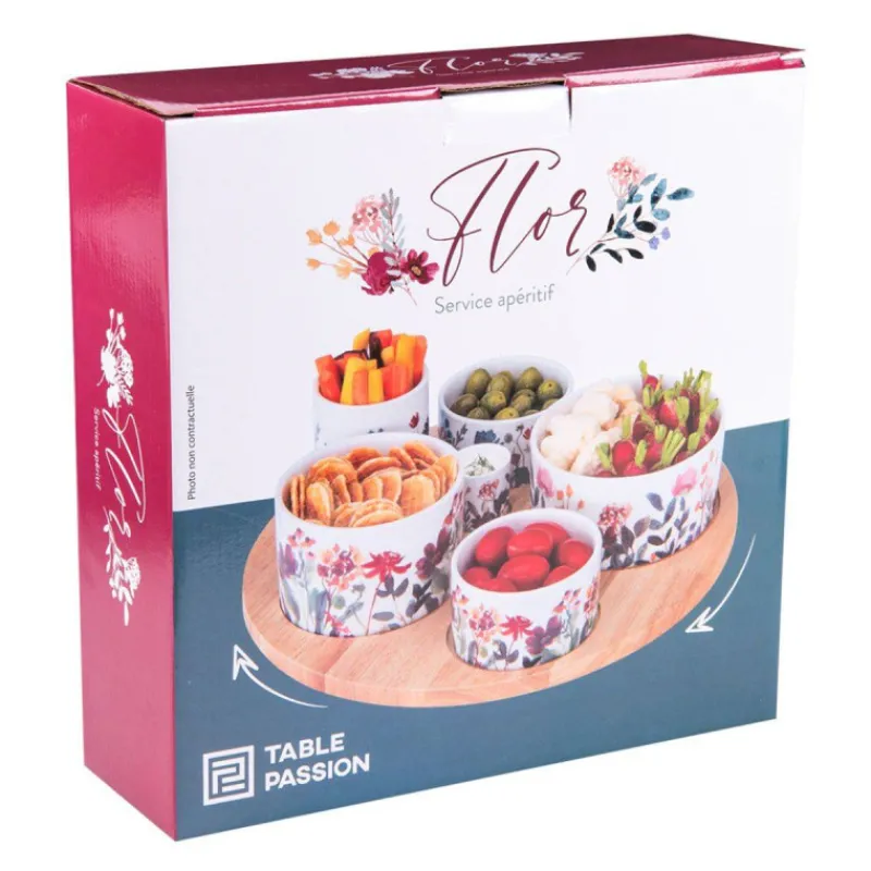 Coupelles Apéritives-TABLE PASSION FLOR Set apéritif 6 coupelles sur plateau tournant