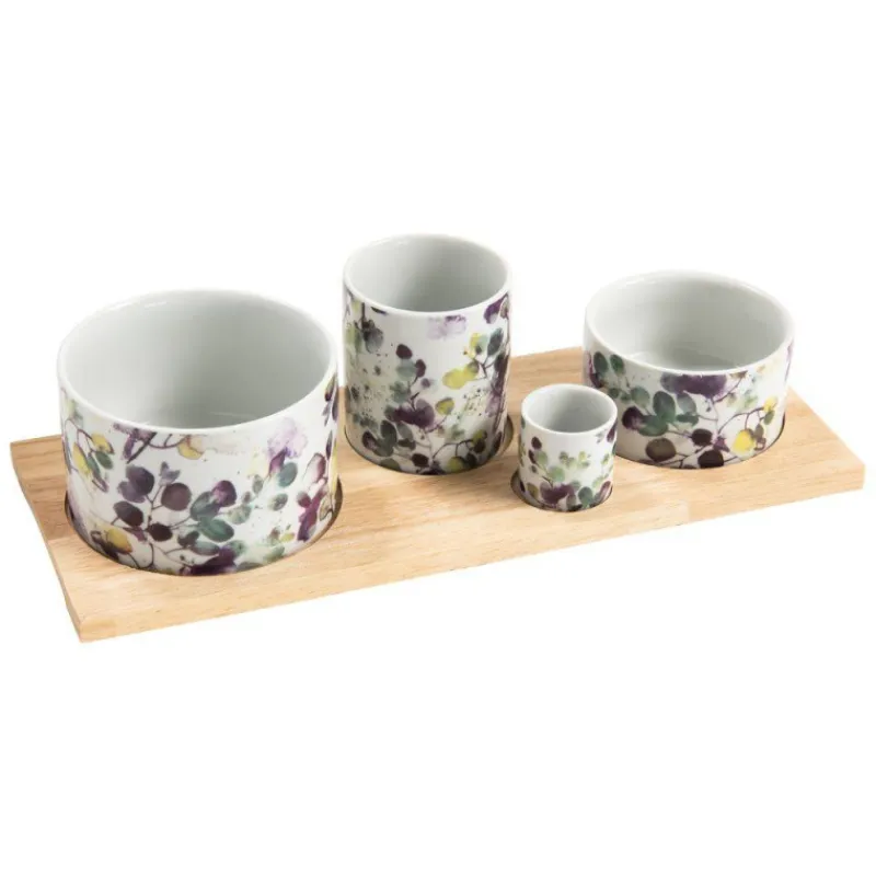 Coupelles Apéritives-TABLE PASSION GARDEN Set apéritif 4 coupelles en porcelaine sur plateau en bois