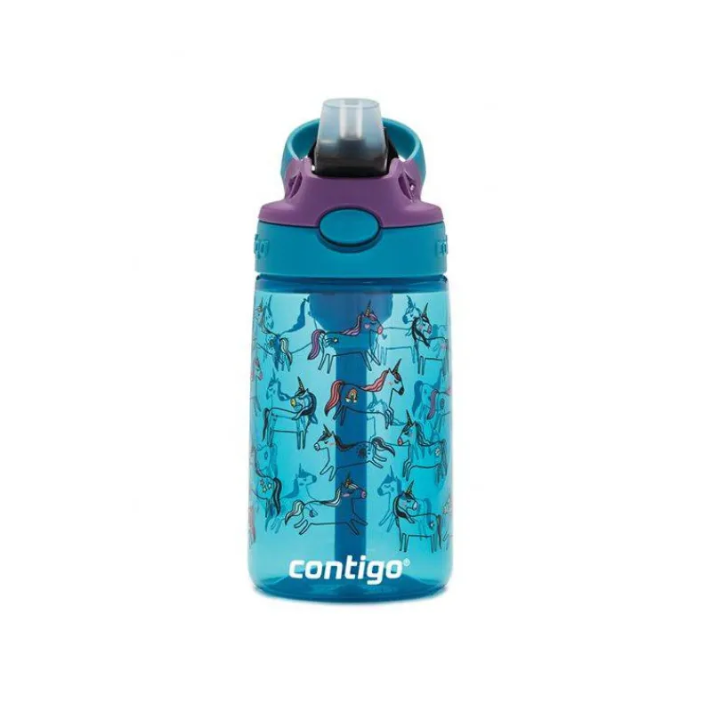 Gourdes | Verres Et Tasses Pour Enfants-Contigo GIZMO Flip Gourde enfant avec paille BLEU Licorne 420 ml