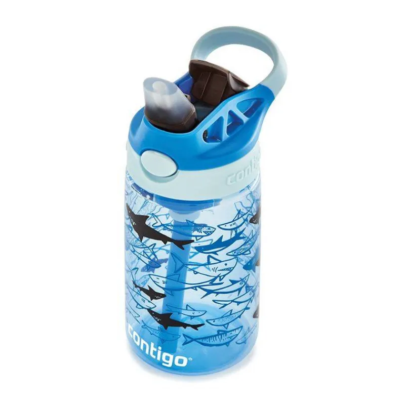 Gourdes | Verres Et Tasses Pour Enfants-Contigo GIZMO Flip Gourde enfant avec paille Bleu Requins 420 ml