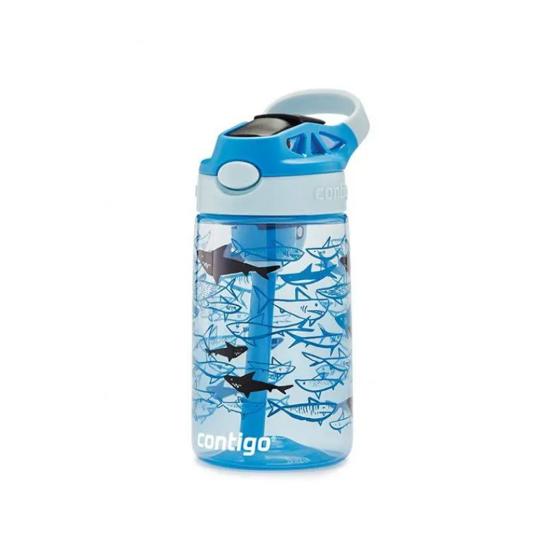 Gourdes | Verres Et Tasses Pour Enfants-Contigo GIZMO Flip Gourde enfant avec paille Bleu Requins 420 ml