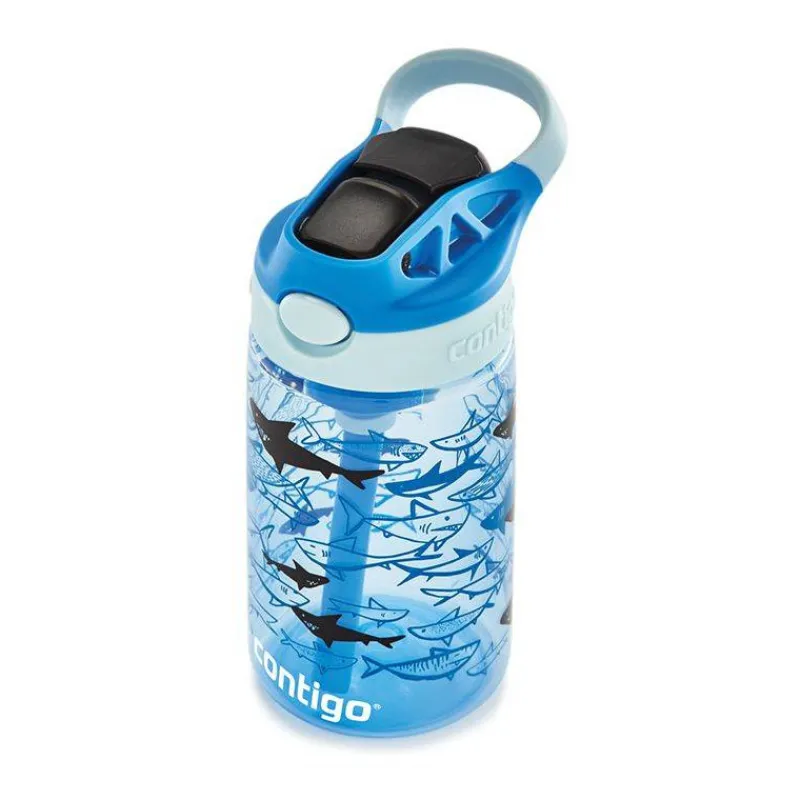 Gourdes | Verres Et Tasses Pour Enfants-Contigo GIZMO Flip Gourde enfant avec paille Bleu Requins 420 ml