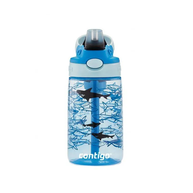 Gourdes | Verres Et Tasses Pour Enfants-Contigo GIZMO Flip Gourde enfant avec paille Bleu Requins 420 ml