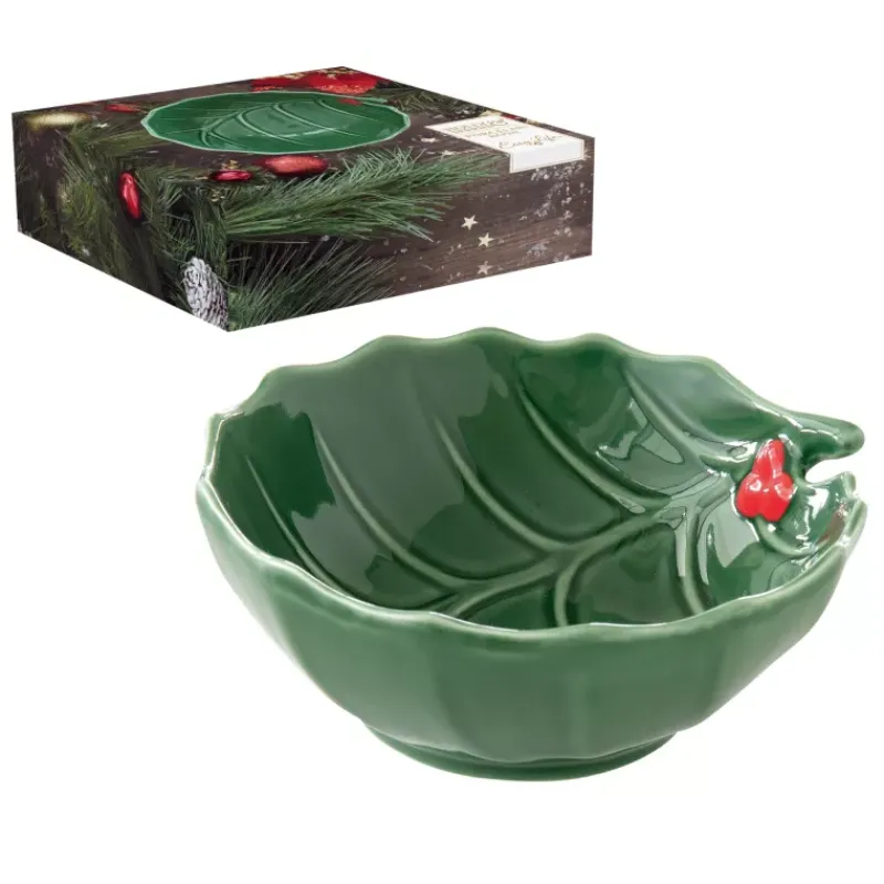 Bols-Easy Life HOLLY ET BERRIES Bol coupelle en Porcelaine verte et rouge  D14