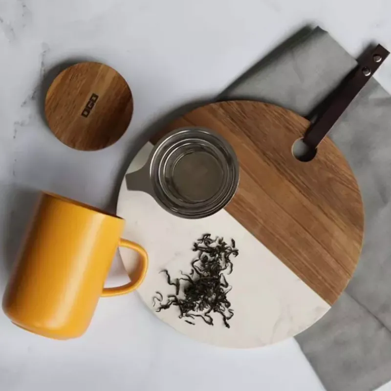 Mugs | Théières, Cafetières Et Accessoires-OGO JULIET Infuseur à Thé / Tisanière en grès Jaune  475 ml   avec couvercle bois