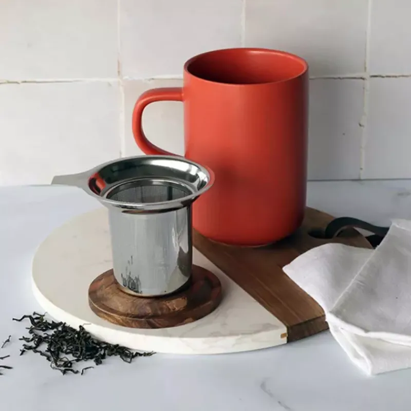 Mugs | Théières, Cafetières Et Accessoires-OGO JULIET Infuseur à Thé / Tisanière en grès Paprika  475 ml   avec couvercle bois