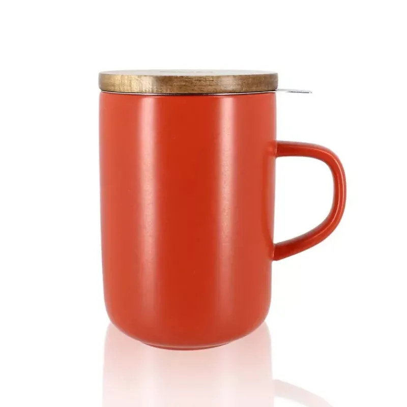 Mugs | Théières, Cafetières Et Accessoires-OGO JULIET Infuseur à Thé / Tisanière en grès Paprika  475 ml   avec couvercle bois