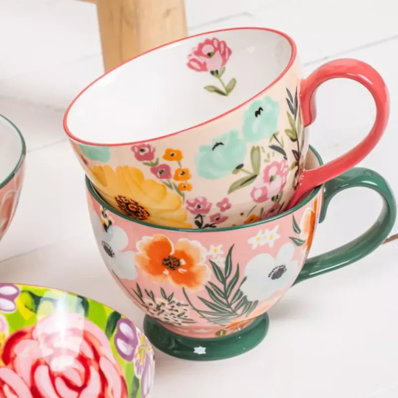 Tasses-TABLE PASSION JUMBO LUCY Tasse Bol à anse Déjeuner en Faïence 45 cl rouge