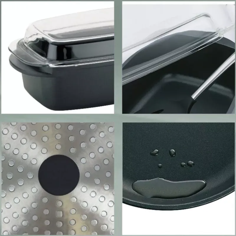 Cocottes En Fonte Aluminium-Kela KERROS Cocotte à braiser rectangulaire et couvercle en verre Induction Noir 6.5 L