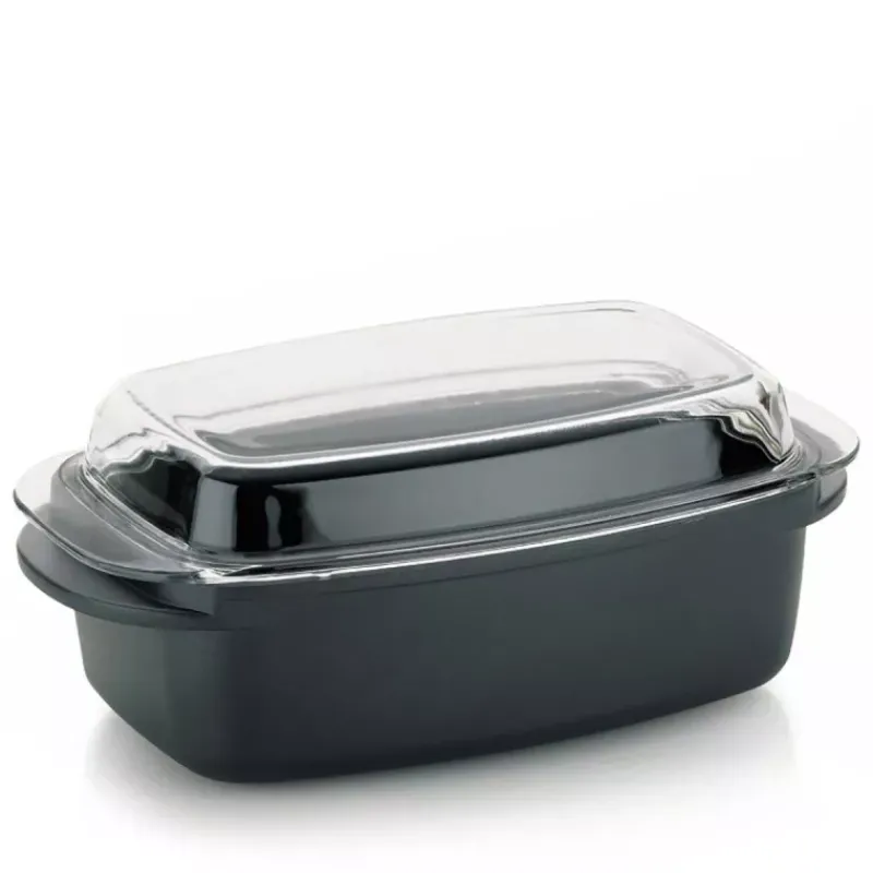 Cocottes En Fonte Aluminium-Kela KERROS Cocotte à braiser rectangulaire et couvercle en verre Induction Noir 6.5 L