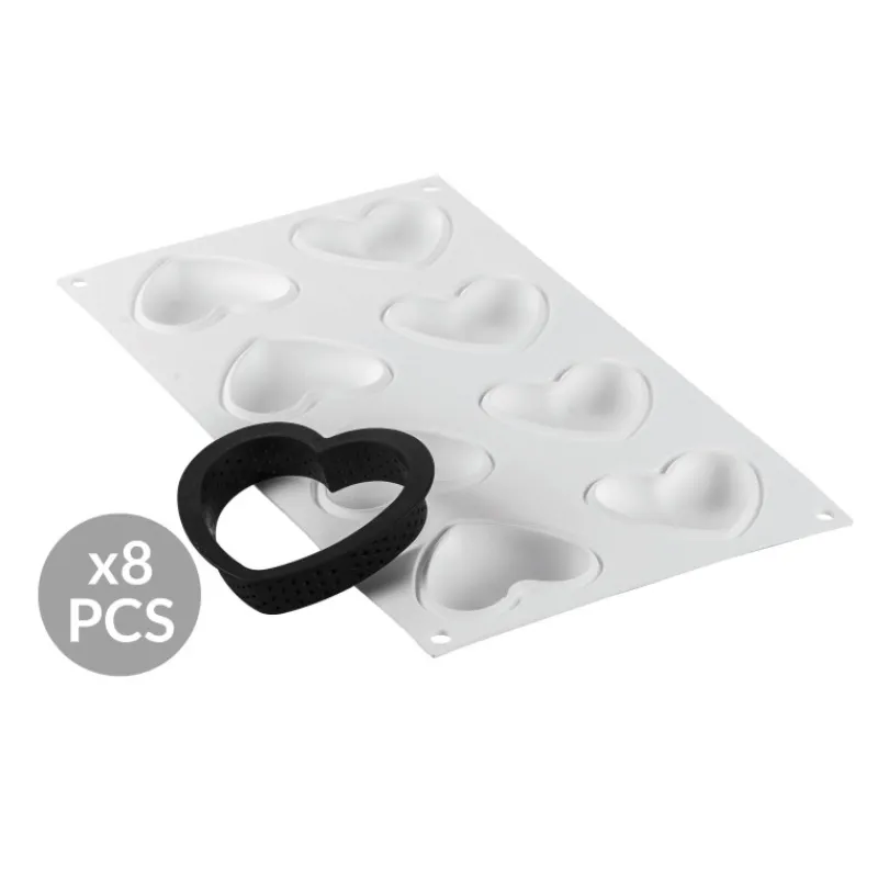 Thème Saint Valentin | Moules À Tarte-SilikoMart KIT MINI TARTE PETIT AMOUR cercle tarte et moule décor coeur en silicone 3Design  SC