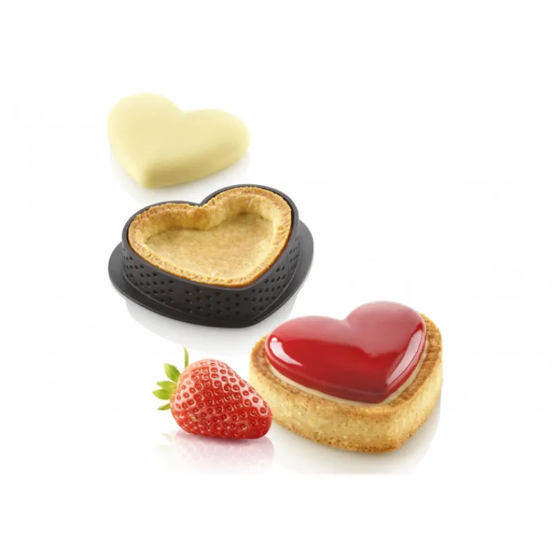 Thème Saint Valentin | Moules À Tarte-SilikoMart KIT MINI TARTE PETIT AMOUR cercle tarte et moule décor coeur en silicone 3Design  SC