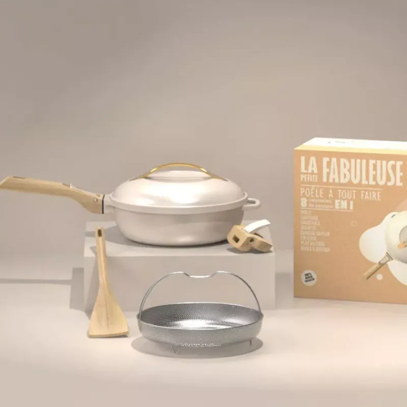 La Fabuleuse Cookut | Sauteuses Amovibles Revêtues-COOKUT La Fabuleuse Poêle Sauteuse Casserole Cocotte 24 cm - Blanc Crème
