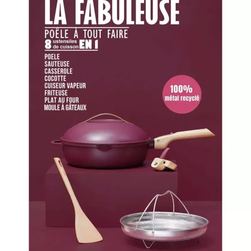 La Fabuleuse Cookut | Sauteuses Amovibles Revêtues-COOKUT La Fabuleuse Poêle Sauteuse Casserole Cocotte 28 cm - Rouge Rubis