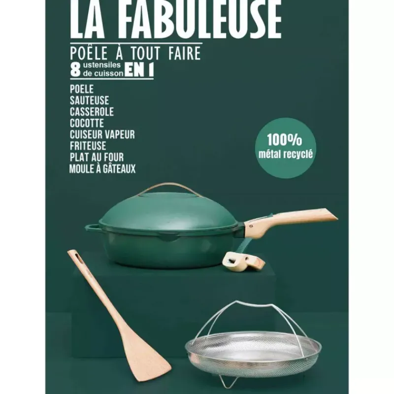 La Fabuleuse Cookut | Sauteuses Amovibles Revêtues-COOKUT La Fabuleuse Poêle Sauteuse Casserole Cocotte 28 cm - Vert Canopée