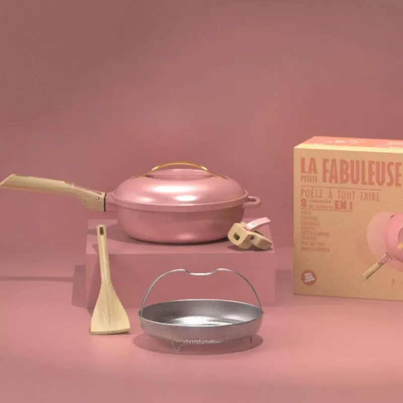 La Fabuleuse Cookut | Sauteuses Amovibles Revêtues-COOKUT La Fabuleuse Poêle Sauteuse Casserole Cocotte 24 cm  Rose pivoine