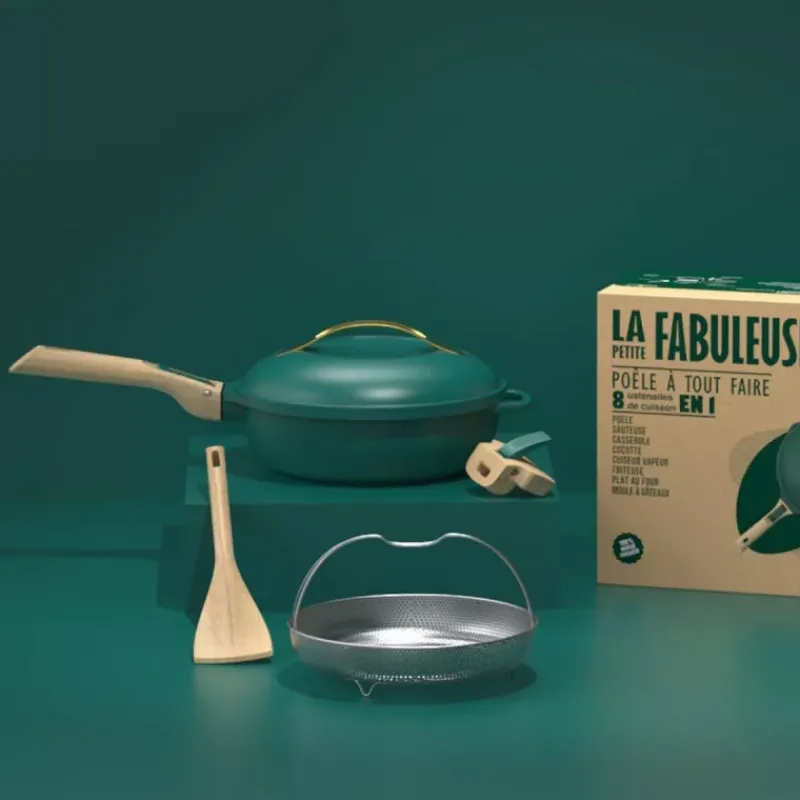 La Fabuleuse Cookut | Sauteuses Amovibles Revêtues-COOKUT La Fabuleuse Poêle Sauteuse Casserole Cocotte 24 cm  Vert canopée