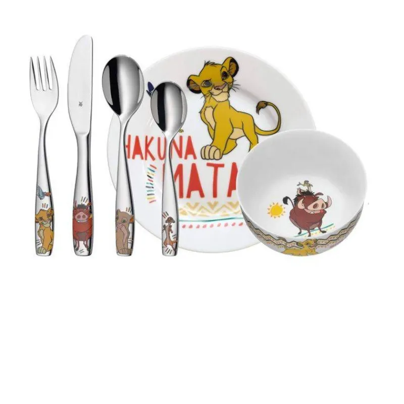 Ensembles Pour Enfants-WMF Le Roi Lion Ensemble de Table Enfant - 6 pièces Assiette bol et couverts inox