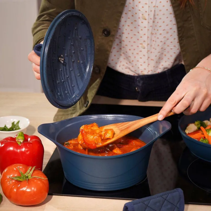 L'incroyable Cocotte Cookut | Cocottes En Fonte Aluminium-COOKUT L´incroyable Cocotte Revêtement céramique Bleu Myrtille - Sans Bouton Ni Manique 28 cm