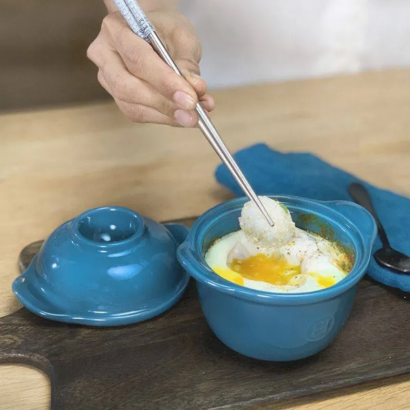 Coquetiers-Emile HENRY L´OEUF Cocotte coquetier en céramique Bleu Calanque SC