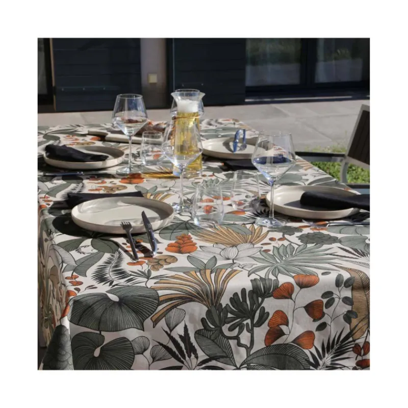 Nappe Table Ronde-Sud Etoffe LOMBOK Nappe 70% coton 30% polyester enduit Ronde D155 Bronze
