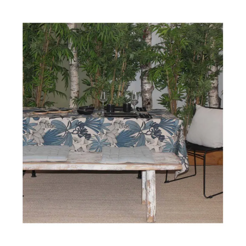 Nappe Table Carrée-Sud Etoffe LOMBOK Nappe 70% coton 30% polyester enduit 150X150 Blue stone