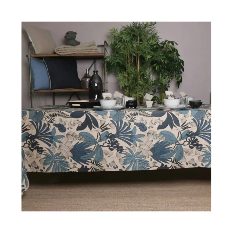 Nappe Table Rectangulaire-Sud Etoffe LOMBOK Nappe 70% coton 30% polyester enduit 250X150 Blue Stone