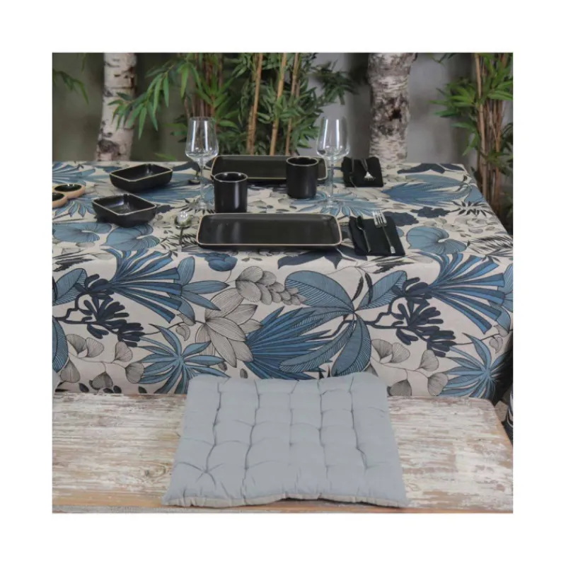 Nappe Table Rectangulaire-Sud Etoffe LOMBOK Nappe 70% coton 30% polyester enduit 300X150 Blue stone