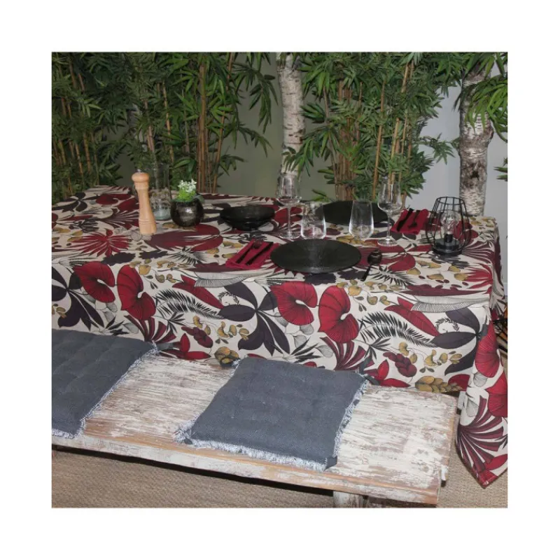 Nappe Table Carrée-Sud Etoffe LOMBOK Nappe 70% coton 30% polyester enduit 150X150 Citrouille