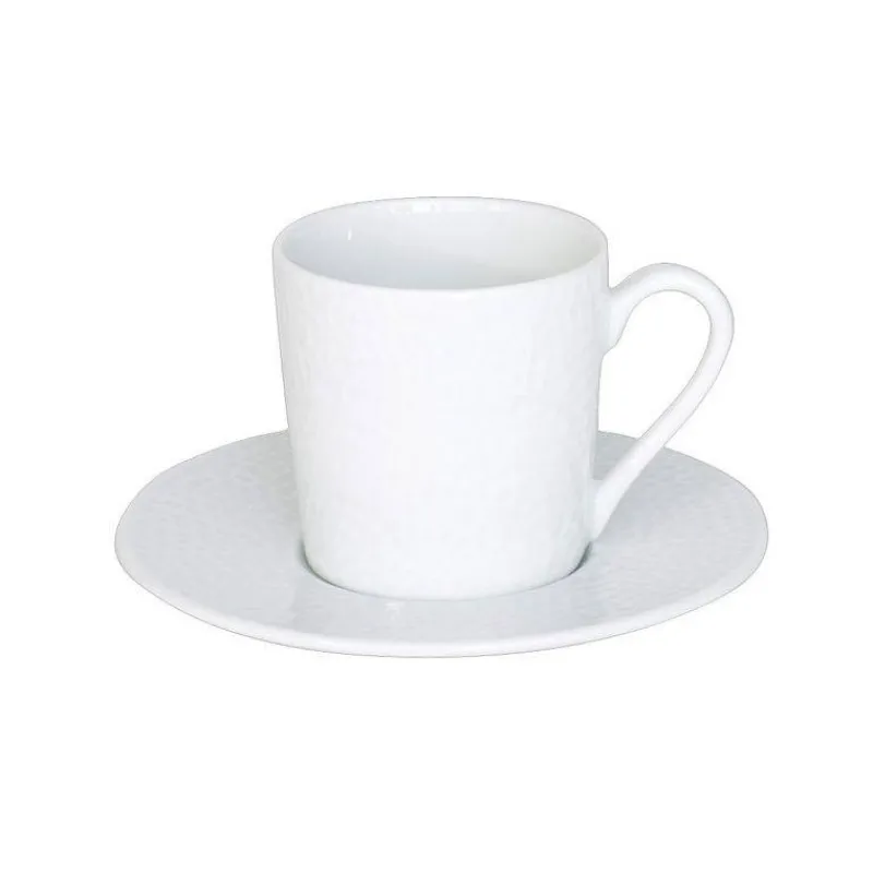 Tasses-TABLE PASSION LOUNA Tasse café avec sous-tasse en porcelaine blanche - Les 6