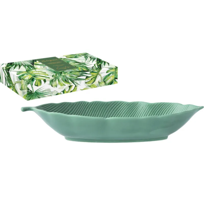 Plats Creux Et Légumiers-Easy Life MADAGASCAR Plat de service Creux Porcelaine EASYLIFE L36  Feuille Bananier Vert clair SC