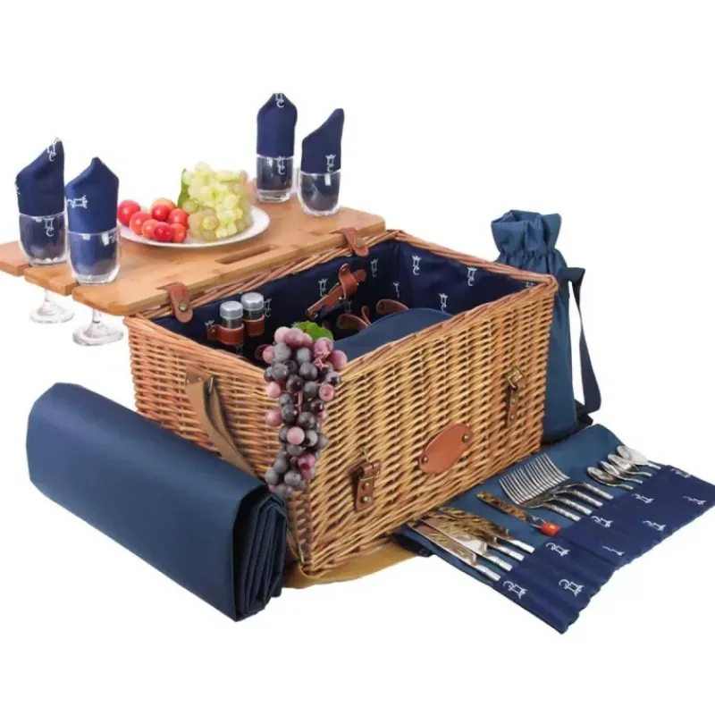 Paniers Pique-nique-Les Jardins de la Comtesse Malle Panier Pique Nique osier avec table Saint Honoré  bleu 4 personnes