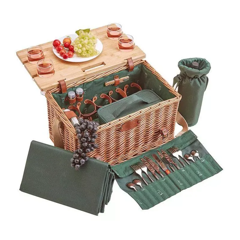 Paniers Pique-nique-Les Jardins de la Comtesse Malle Panier Pique Nique osier avec table Saint Honoré  vert 4 personnes