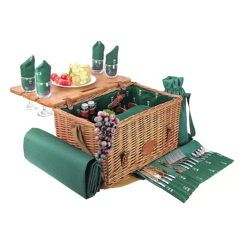 Paniers Pique-nique-Les Jardins de la Comtesse Malle Panier Pique Nique osier avec table Saint Honoré  vert 4 personnes