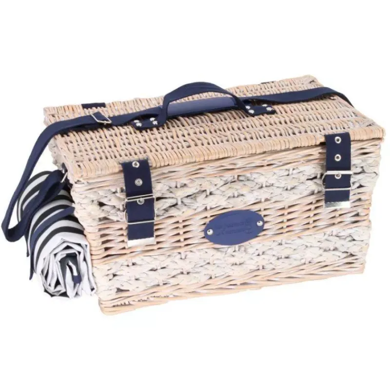 Paniers Pique-nique-Les Jardins de la Comtesse Malle Panier Pique Nique osier Marine 6 personnes