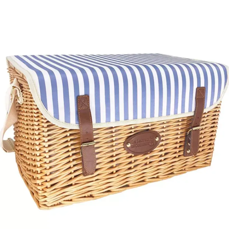 Paniers Pique-nique-Les Jardins de la Comtesse Malle Panier Pique Nique osier Saint Malo Vichy bleu 4 Personnes