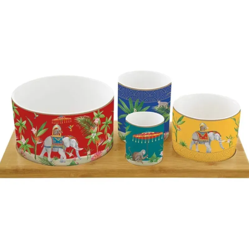 Coupelles Apéritives-Easy Life MARAJAH Set apéritif 4 coupelles en Porcelaine sur Plateau en Bambou EASYLIFE