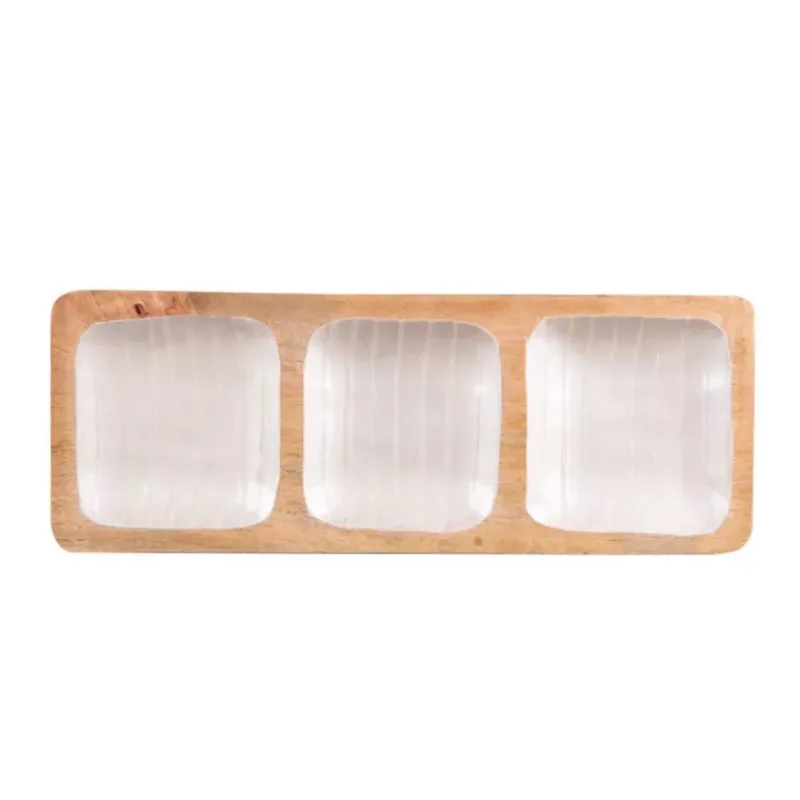 Plats À Compartiments-TABLE PASSION MELLOW  Plateau apéritif 3 compartiments en Bois de manguier et Résine 41x15 cm lignes