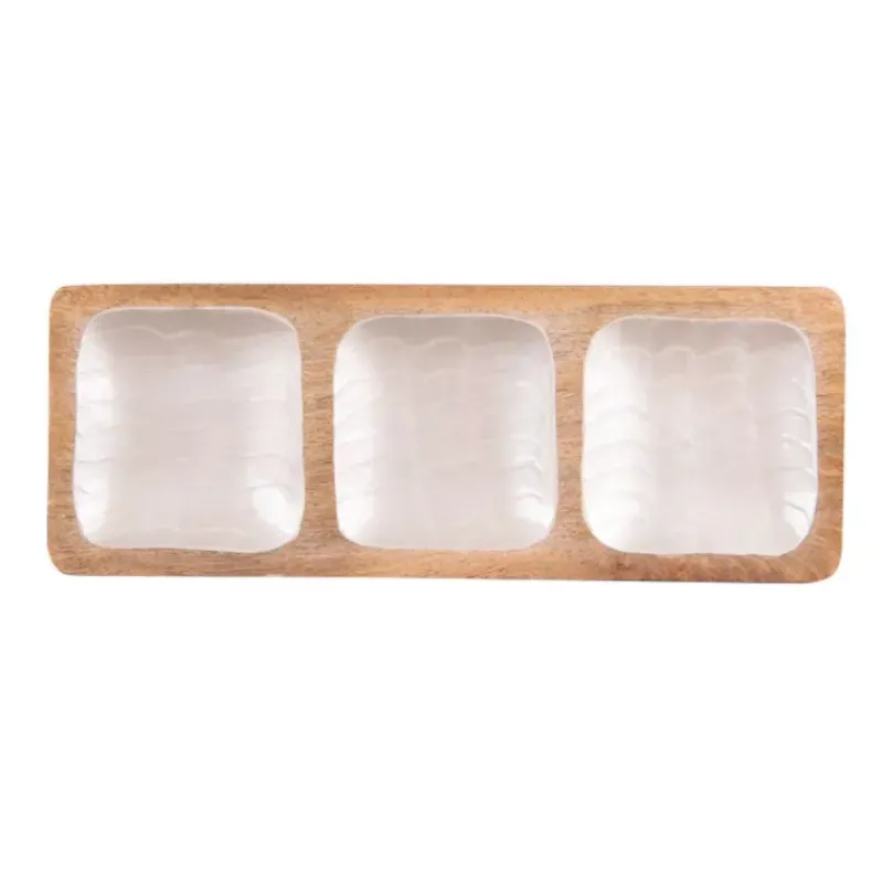 Plats À Compartiments-TABLE PASSION MELLOW  Plateau apéritif 3 compartiments en Bois de manguier et Résine 41x15 cm vagues