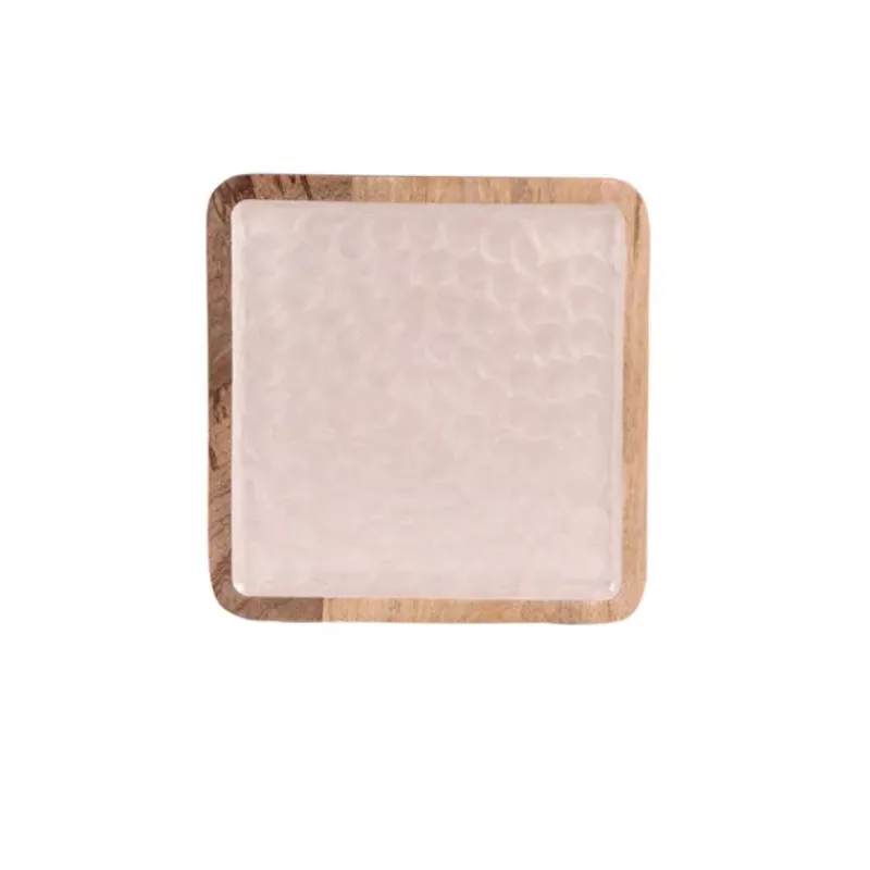 Plateaux Bois-TABLE PASSION MELLOW  Plateau en Bois de manguier et Résine 25x25 cm martelé