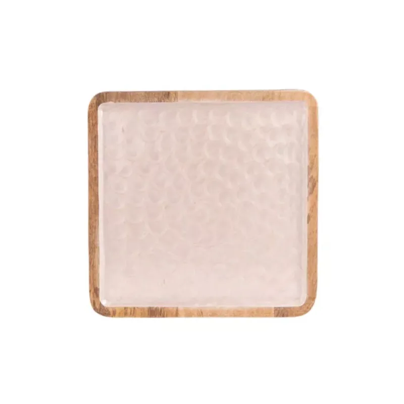 Plateaux Bois-TABLE PASSION MELLOW  Plateau en Bois de manguier et Résine 30x30 cm martelé
