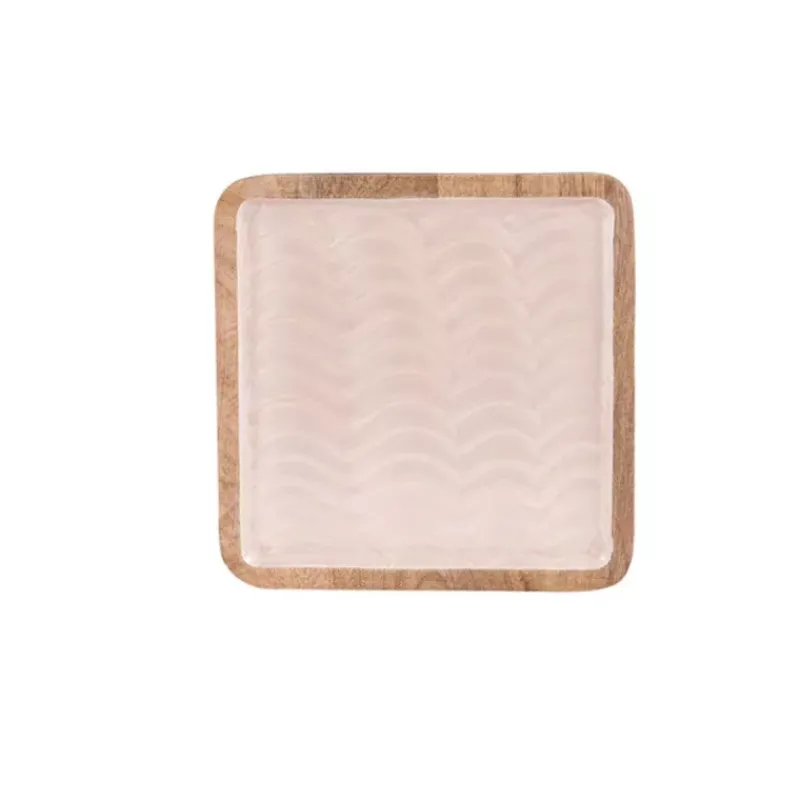 Plateaux Bois-TABLE PASSION MELLOW  Plateau en Bois de manguier et Résine 25x25 cm vagues