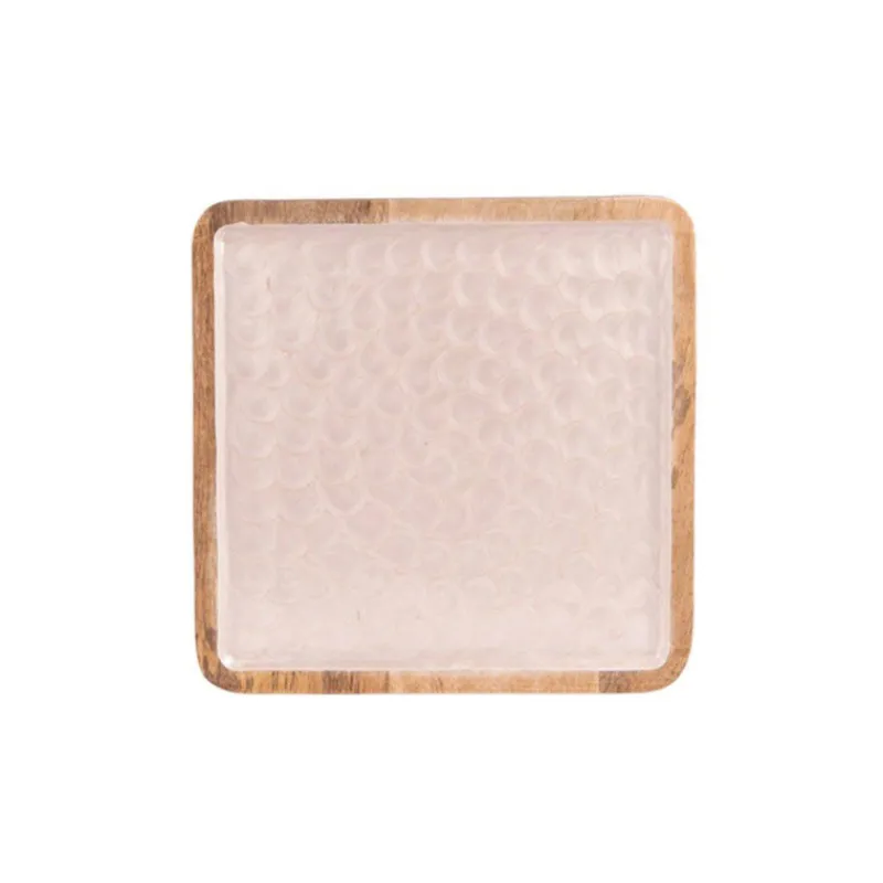 Plateaux Bois-TABLE PASSION MELLOW  Plateau en Bois de manguier et Résine 30x30 cm vagues