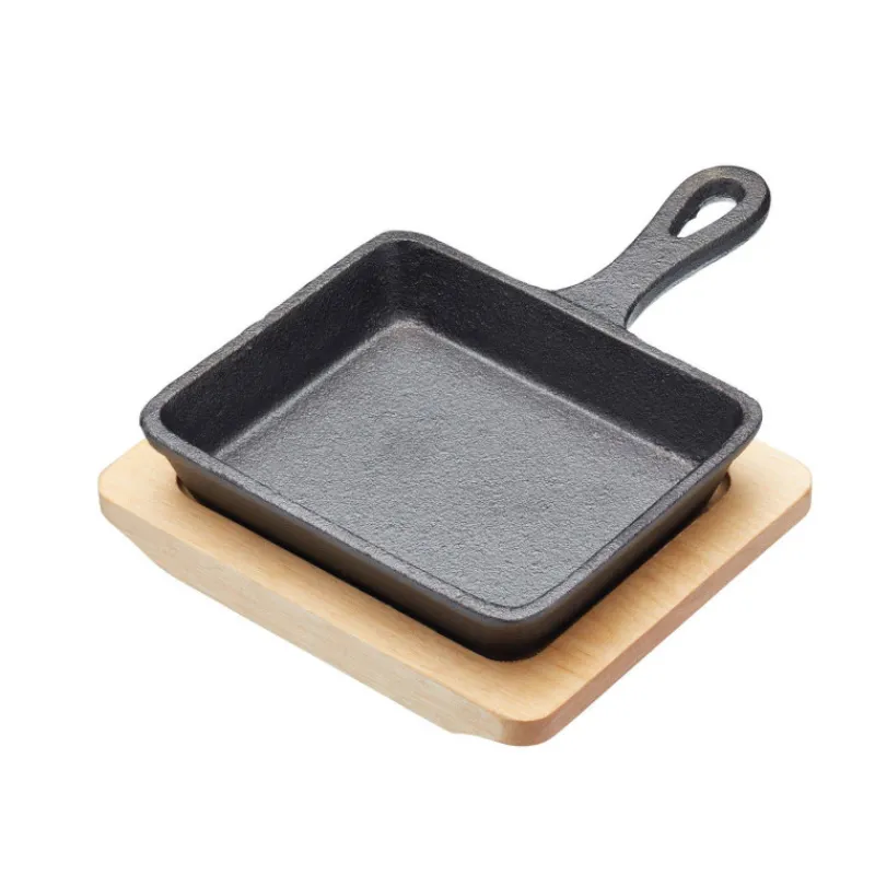 Poêles Rectangulaires | Poêles En Fonte-Kitchen Craft Mini Poêle Fonte rectangle service avec planche en bois