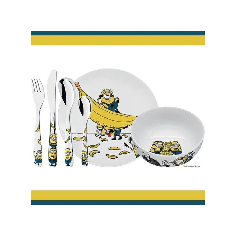 Ensembles Pour Enfants-WMF Minions Ensemble de Table Enfant - 6 pièces bol assiette et couverts inox