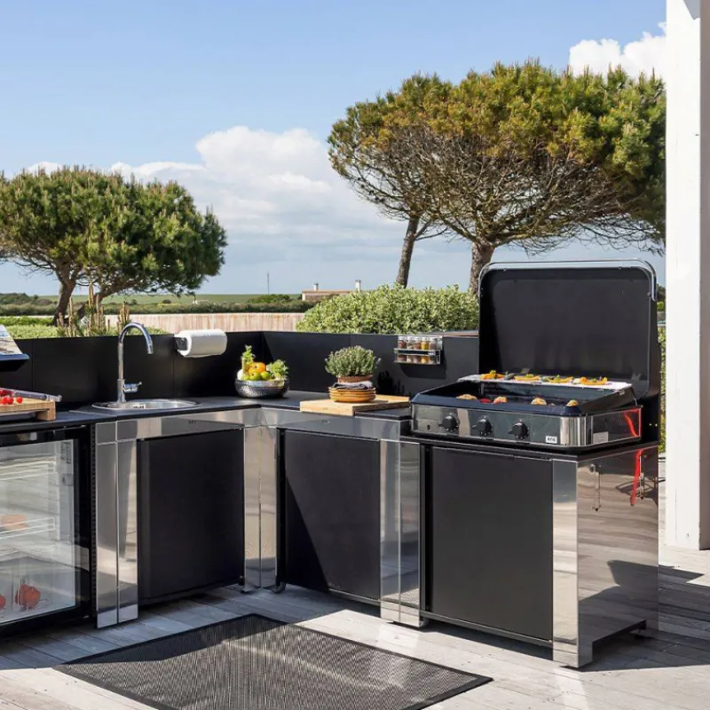 Cuisine Extérieure-ENO MODULO Pack Cuisine extérieure Elément Meuble plancha Inox +porte  Acier noir