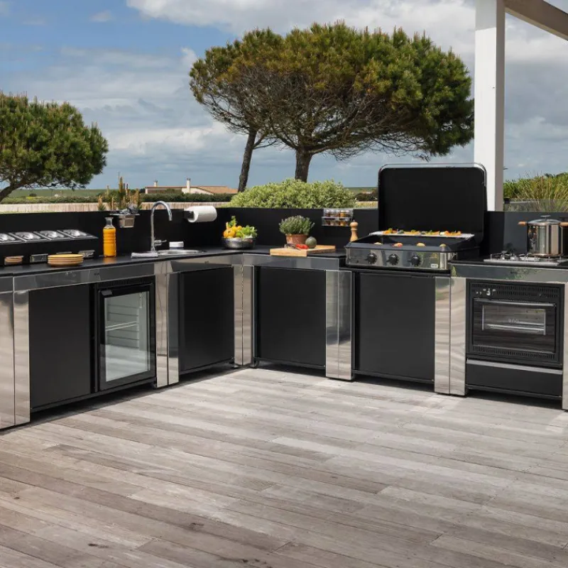 Cuisine Extérieure-ENO MODULO Pack Cuisine extérieure Elément Standard Inox + Acier Galvanisé Noir