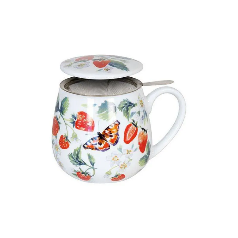 Mugs-KONITZ MUG tasse Tisanière avec couvercle Porcelaine Könitz FRUITY TEA STRAWBERRY