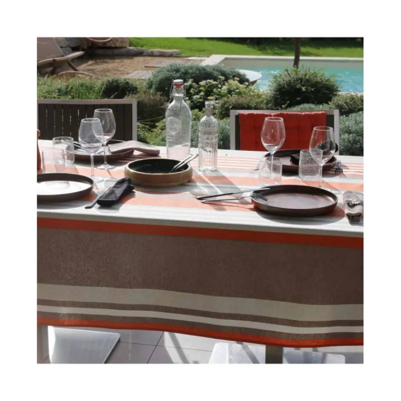 Nappe Table Rectangulaire-Sud Etoffe OLERON Nappe 70% coton 30% polyester enduit 250X150 Burnt orange