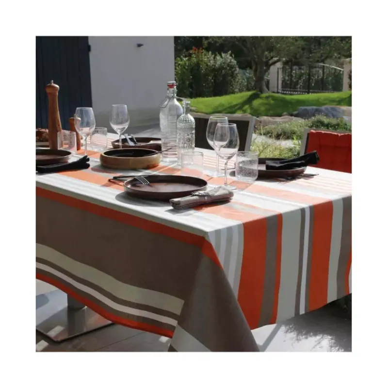 Nappe Table Rectangulaire-Sud Etoffe OLERON Nappe 70% coton 30% polyester enduit 300X150 Burnt orange